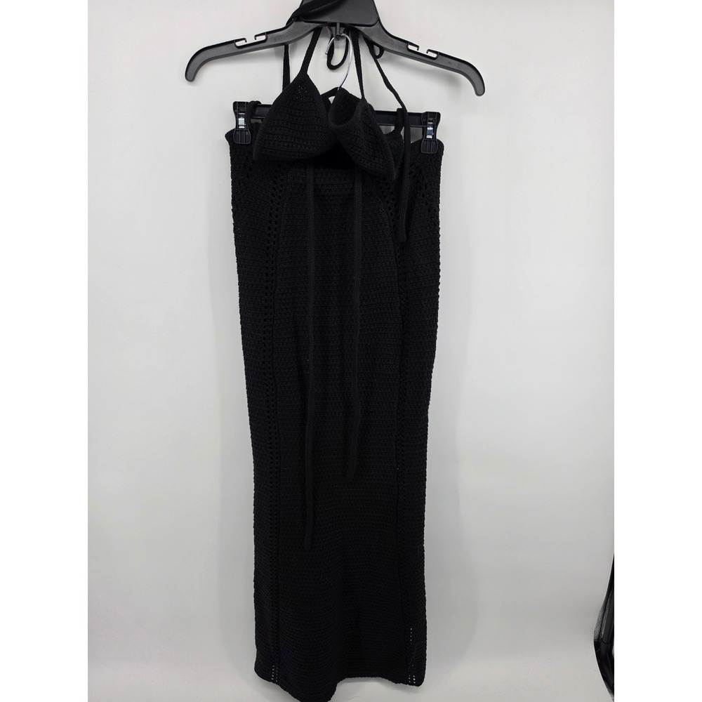 Babyboo Arabella Black Crochet Knit Halter Maxi Dress Cutout Backless Small - Picture 10 of 14